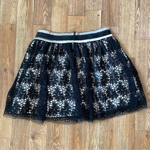 RAMPAGE Lace Eyelet Floral Black White Tulle Mini Skirt Whimsygoth Zip Up Small